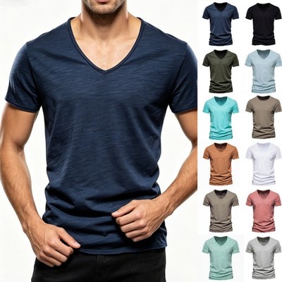 Herren T-Shirt V-Ausschnitt Kurzarm Basic Freizeitshirt Sommer Shirt Tee Tops