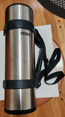VINTAGE THERMOS 64 OZ. 1/2 GAL. STAINLESS NIPPON SANSO W/ HANDLE & STRAP