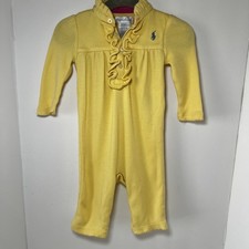Vintage Ralph Lauren Baby Girl Yellow Ruffle Romper One Piece Preppy Classic 3 M