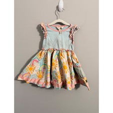 Matilda Jane Dress Girls 2 Blue Pink Rainbow Sun Polka Dot Ruffle Flutter Sleeve
