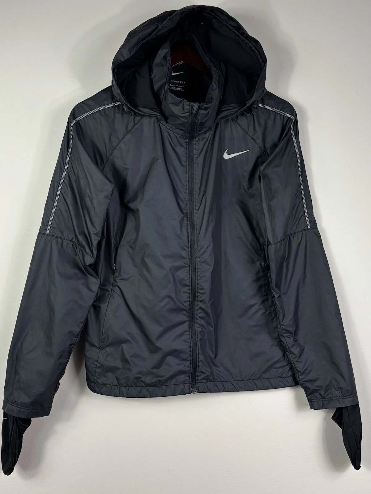 Nike Golf Jacket M Mens Black Storm-Fit Windbreaker Jacket Rain Mittens