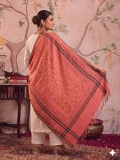 Sanskriti Vintage Pink 100 Pure Woolen Shawl Kashmiri Ari Embroidered Soft Stole