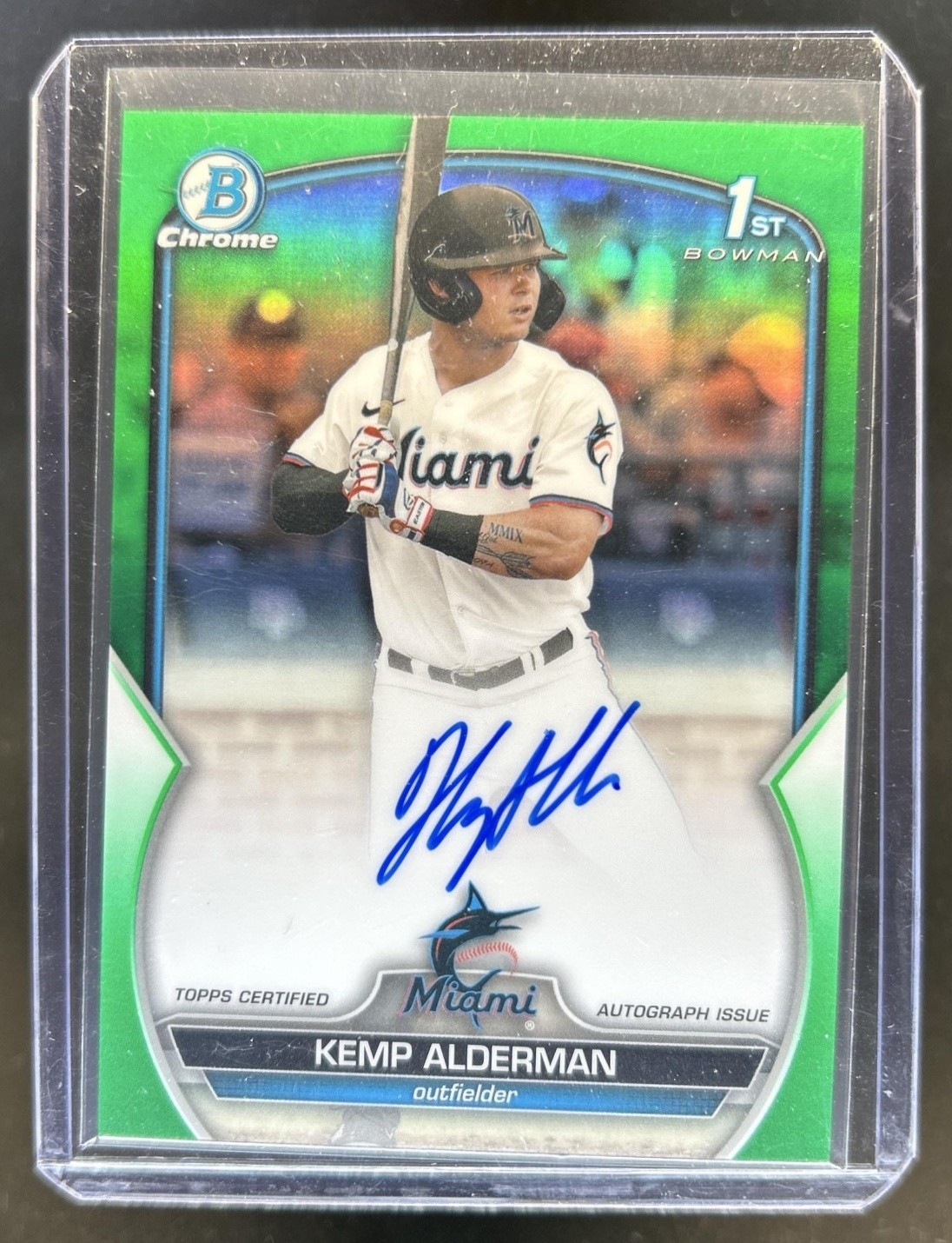 2023 Bowman Draft Kemp Alderman Chrome Auto Green Refractor 1st #/99 Marlins