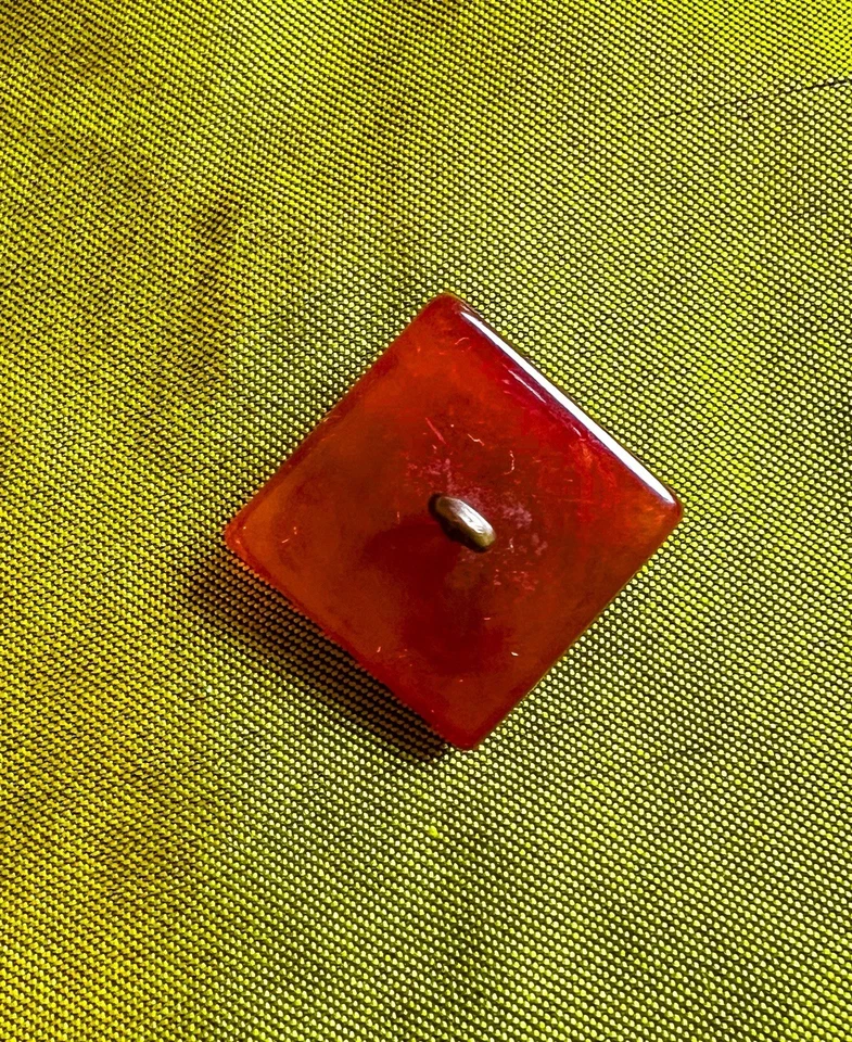 Vintage Bakelite Button Cherry Amber Tortoise Brown Red Square Gold 3/4” OME - Image 3 of 3