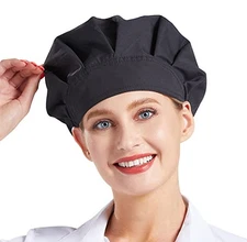  3pcs Unisex Chef Hat - Adjustable Elastic Work Cap - Kitchen One Size Black