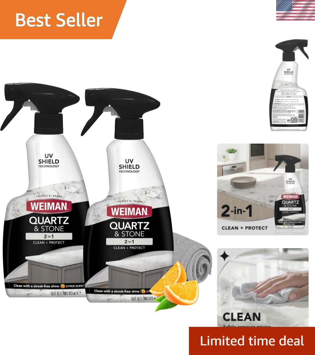 Quartz Countertop Cleaner and Polish 2 Pack w/Micro Towel Cl