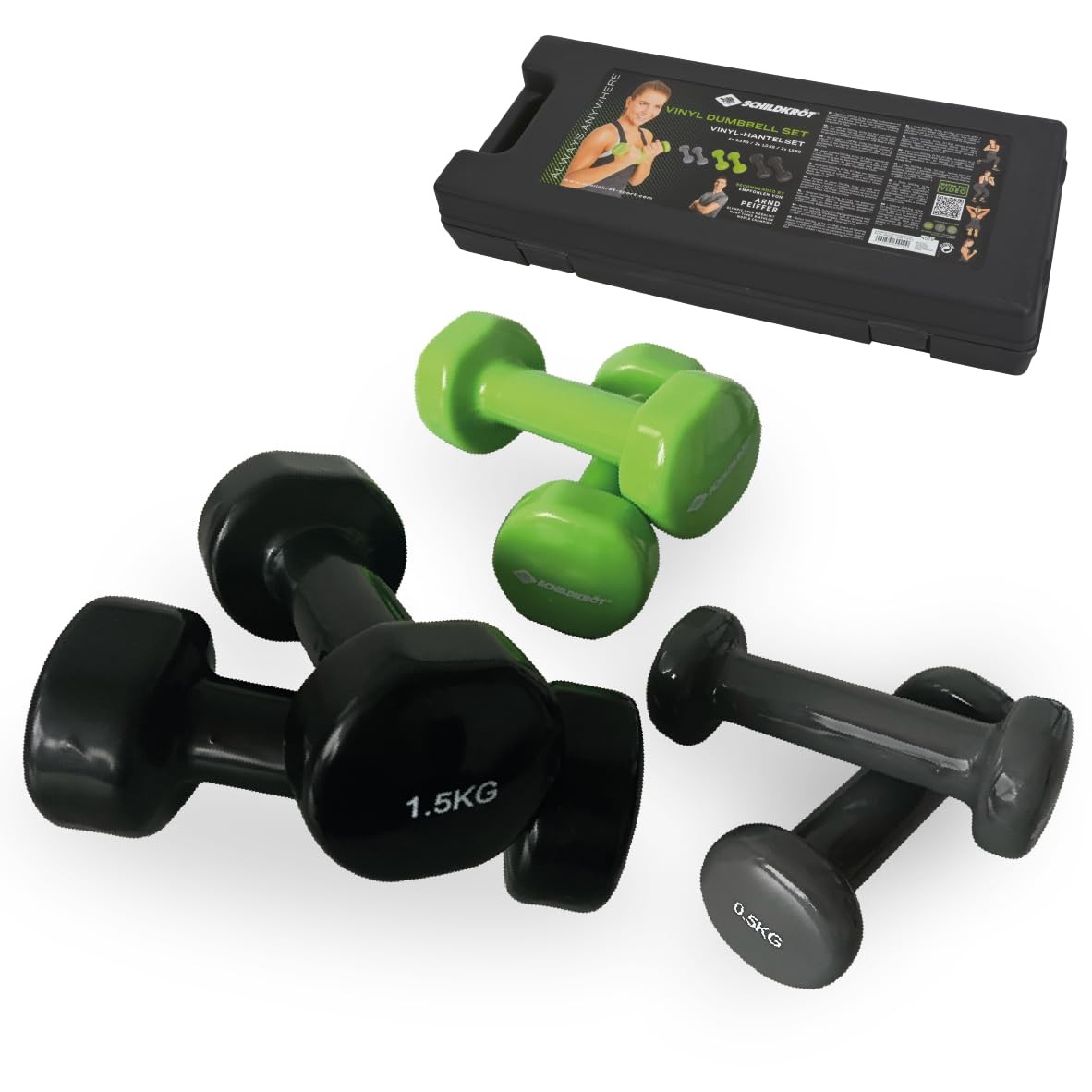 Set d'Haltères en Vinyle Gris Noir Vert (2x0,5kg 2x1kg 2x1,5kg) pour Fitness