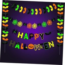 Halloween Party Decoration Garland, Fluorescence Happy Halloween Banner, Green