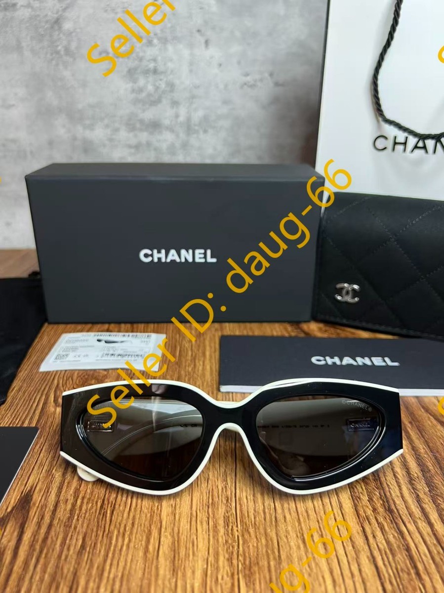 CHANEL SUNGLASSES BLACK WHITE FRAME 100% AUTHENTIC CLASSIC 6056