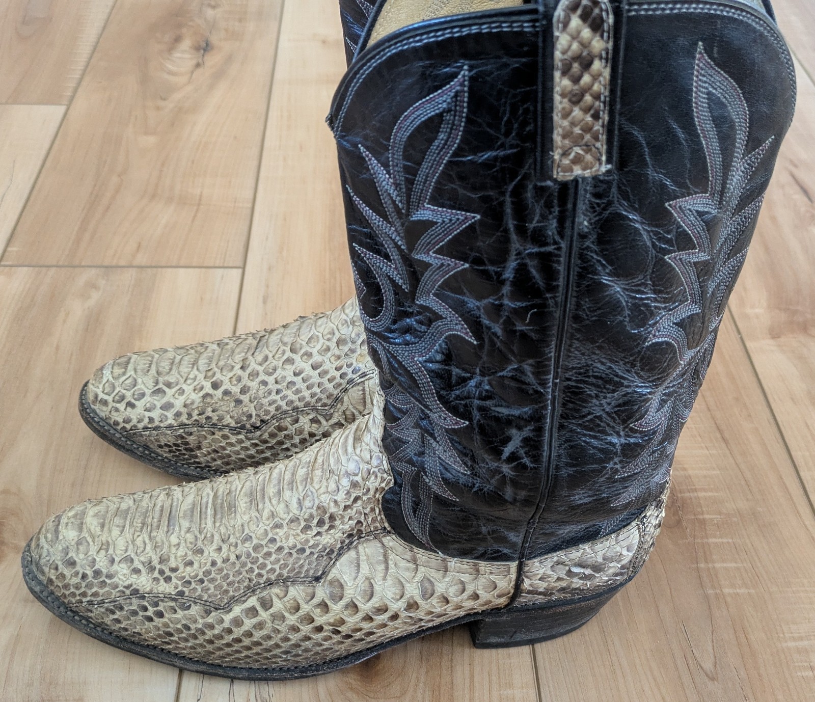 Dan Post Exotic Python Cowboy Boots Black Beige W… - image 3