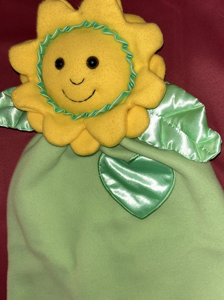 Manta de seguridad Dakin Florrie verde y amarillo girasol felpa Lovey borde satinado Foto 4 de 4