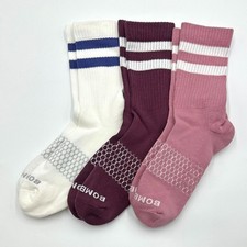3 Pairs Bombas Women's Classic stripes Calf Socks Cushion Size L 3 Colors Mix