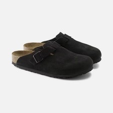 Birkenstock Boston Suede Leather Soft Footbed Unisex Clog Black Casual Shoes