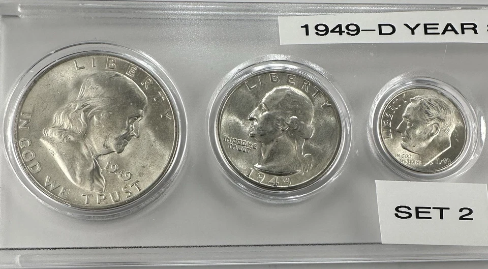 1949-D Mint 5-Coin Year Set – AU – Toned Nickel – 90% Silver – Denver Mint Set 2 - Image 2 of 4