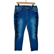 Boden Cavendish Girlfriend Jeans Blue 12R Floral Flocked Embroidered Denim