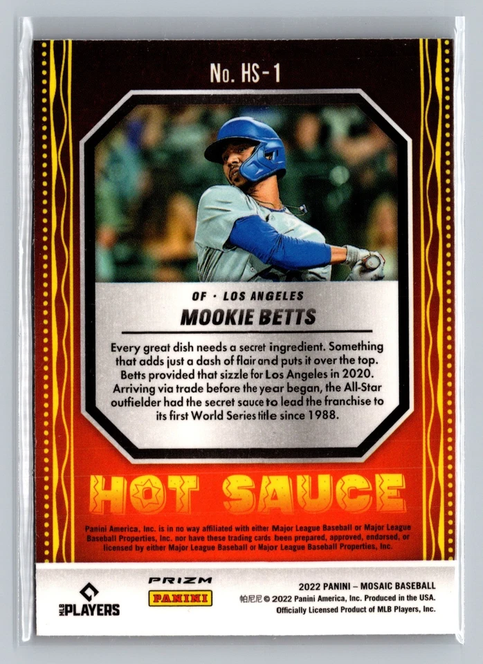 2022 Panini Mosaic MOOKIE BETTS Hot Sauce GREEN PRIZM #HS-1 - LA Dodgers - Image 2 of 3