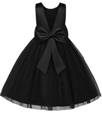 Flower Girl Dress Satin Ball Gown for Wedding 4-5 Years - Black, 110cm