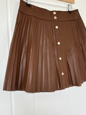 Zara Mini Gonna Corta Popper Marrone Ecopelle Vegan Pieghettata L