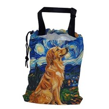 Car Trash Bag,Watercolor Golden Retriever Hanging Vintage Starry Night