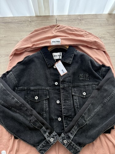 Miu Miu Cropped Black Denim Satin Jacket IT 38 US (S)  (NWT $2250)