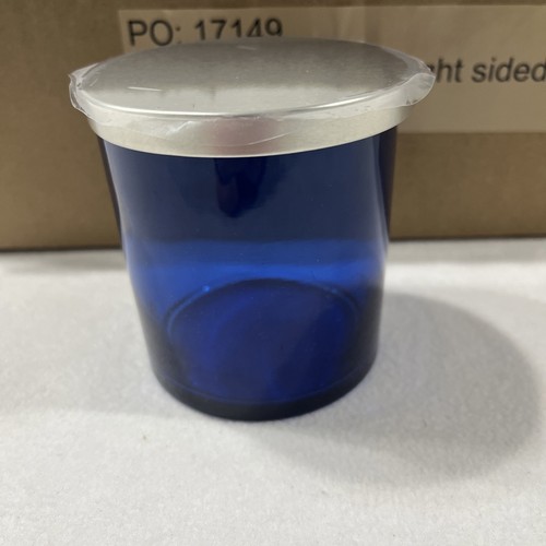 12-Pack 10 oz Sapphire Blue Candle Jars Empty Glass/W Silver tone Lids
