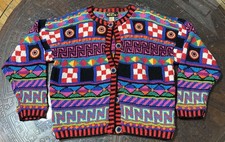 Vintage Lisa Nichols Colorful Geometric Cardigan Sweater Size 2 Heavy Knit