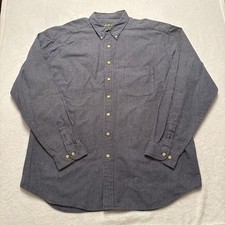 Mens Eddie Bauer Long Sleeve Navy White Button Front Shirt Size XXL 2XL - EUC