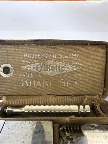 GILLETTE Vintage WWII KHAKI SHAVING SET, NO Blades - Picture 2 of 24