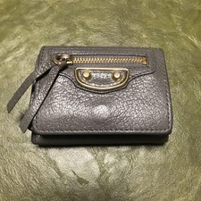 Authentic Balenciaga Mini Wallet Classic Metallic Edge Goatskin Gray Italy w/Box