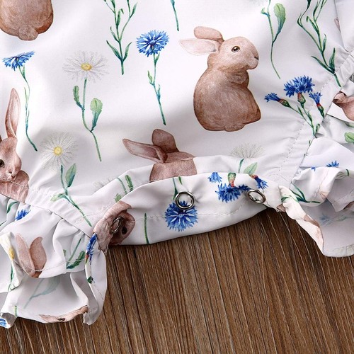 Infant Baby Girls Easter Bunny Romper Ruffled Sleeveless Bodysuit One-Piece J... - Picture 3 of 7