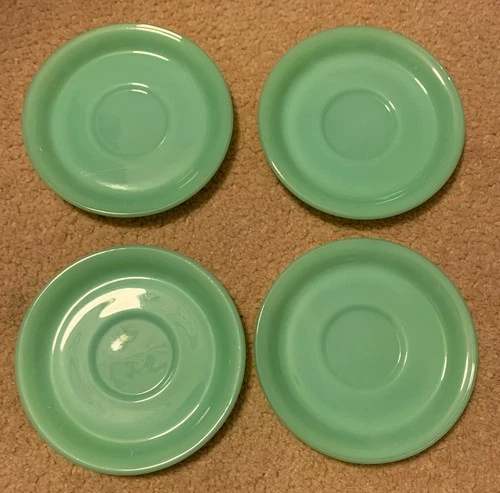 4 VINTAGE FIRE-KING JADEITE GREEN OVEN WARE HEAVY RESTAURANT 6" GLASS SAUCERS