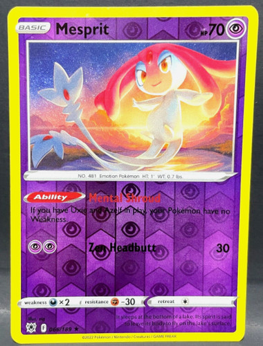 Pokemon - Mesprit - 066/189 - Reverse Holo Rare - Astral Radiance - NM/M