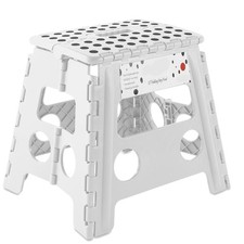 13" Folding Plastic Step Foot Stool with Handle - White