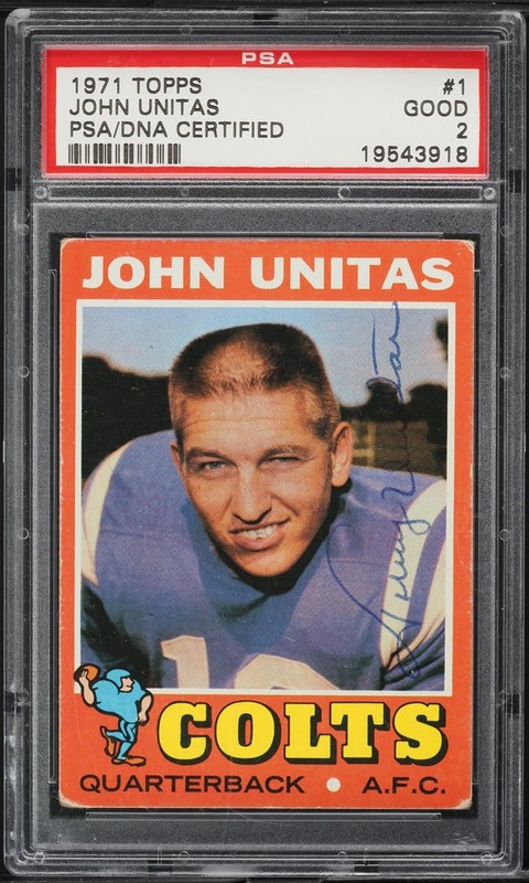 1971 Topps Johnny Unitas PSA 2 auto signed football card
