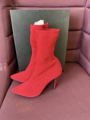 Vero Cuoio Women's Red Lurex Glitter Sock Ankle Boots Pointed Toe Pull On EU36.5