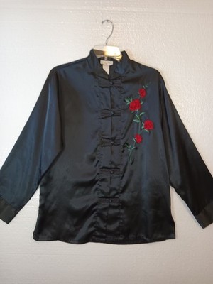 Inner Most Size Small Black Satin Rose Pajama Top