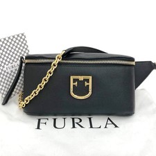 FURLA Body Bag Bolso de Hombro Cuero Negro con Papeles Unisex #TYB846
