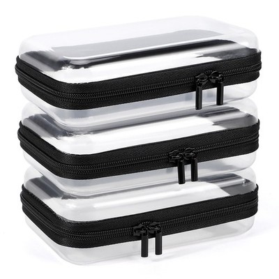 3 Pack Clear Hard Shell Zipper Case, Clear Zipper Pouches Waterproof Makeup O...