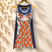 Minkpink Dress Women L Large Blue Floral Shift Midi Sleeveless Hook & Eye Casual