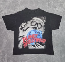 Vintage 90s Planet Hollywood RARE Santa Claus Black t shirt men Size L Made USA