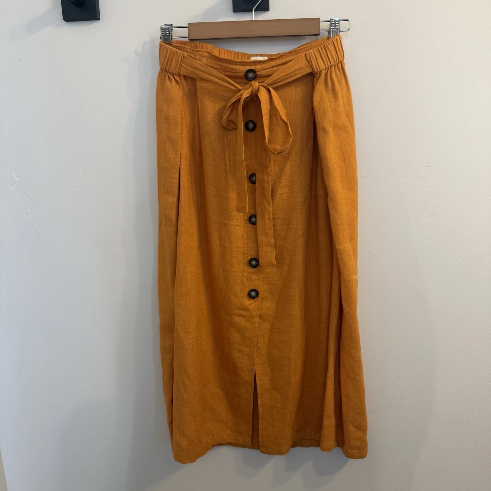 Women's xL Orange Midi Skirt Elastic Waist Tie Waist linen and viscose blend