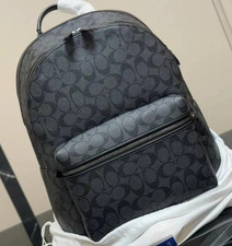 Coach Black Backpack Men's Signature Canvas Leather Outlet Products NWT