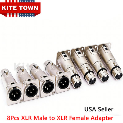 8x 3-Pin XLR Male to XLR Female Feed/Pass Thru Connector for D Panel Mounting