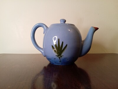 Unikat Vintage Deko Teekanne Vogel Baum Blume Handarbeit blau Teekanne Kaffee