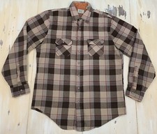 SEARS - Vtg 70s-80s Mens Shop Brown  Tan Plaid Acrylic Shirt, Mens LARGE TALL