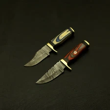 HANDMADE DAMASCUS 6" HUNTING/SKINNING Lot Of 2 KNIFE/PAKKA/WOOD/BRASS