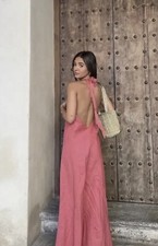 ZARA ABITO LUNGO DONNA ROSA FRANGE LINO EDIZIONE LIMITATA 7493/915 NUOVO CON ETICHETTE TAGLIE SS23