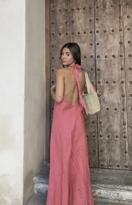 ZARA WOMAN PINK FRINGED LINEN LONG DRESS LIMITED EDITION 7493/915 NWT SS23  SIZES | eBay