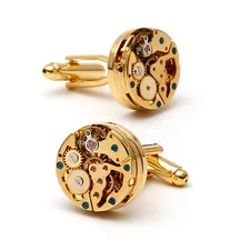 1 Pair Mechanical Gear Mens Cufflinks Punk Round Gold Plated Cufflinks Casual