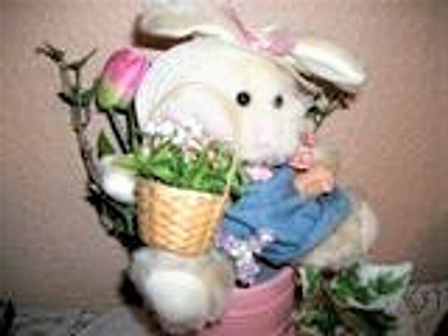White Bunny Rabbit Floral Centerpiece Spring Garden Stuffed Animal Home Decor - Picture 3 of 6